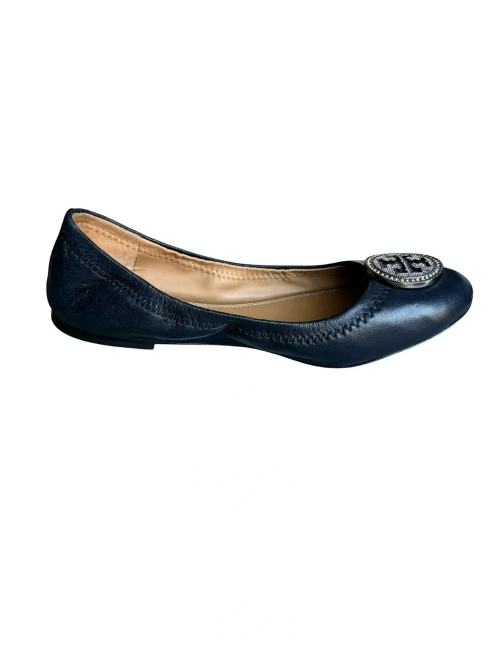 Tory Burch Liana Flats Crystal Embellished Navy Nappa Leather